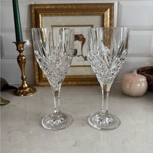 Shannon Crystal by Godinger Dublin Pattern Wine Water Goblet Glasses 8" Set of 2
